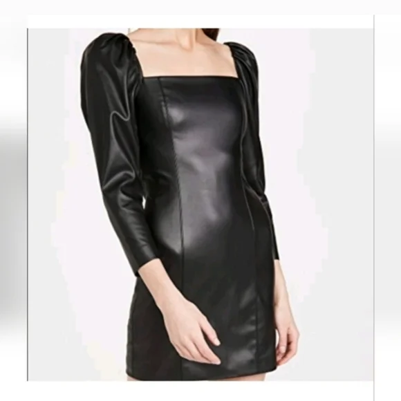 Alice + Olivia Frances Vegan Leather Puff Sleeve Mini Dress Size 2 - Picture 6 of 16